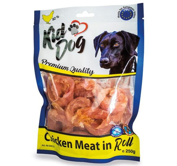 KIDDOG Inele din Piept de Pui pentru Câini, 250g – Recompense Naturale cu 82% Carne