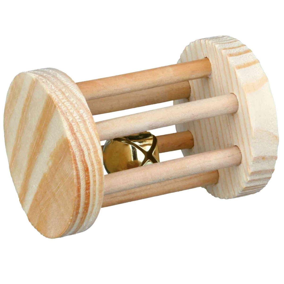 Jucarie Pentru Rozatoare Cilindru din Lemn Natur, cu Clopotel, Lungime 7cm | Diametru 5cm