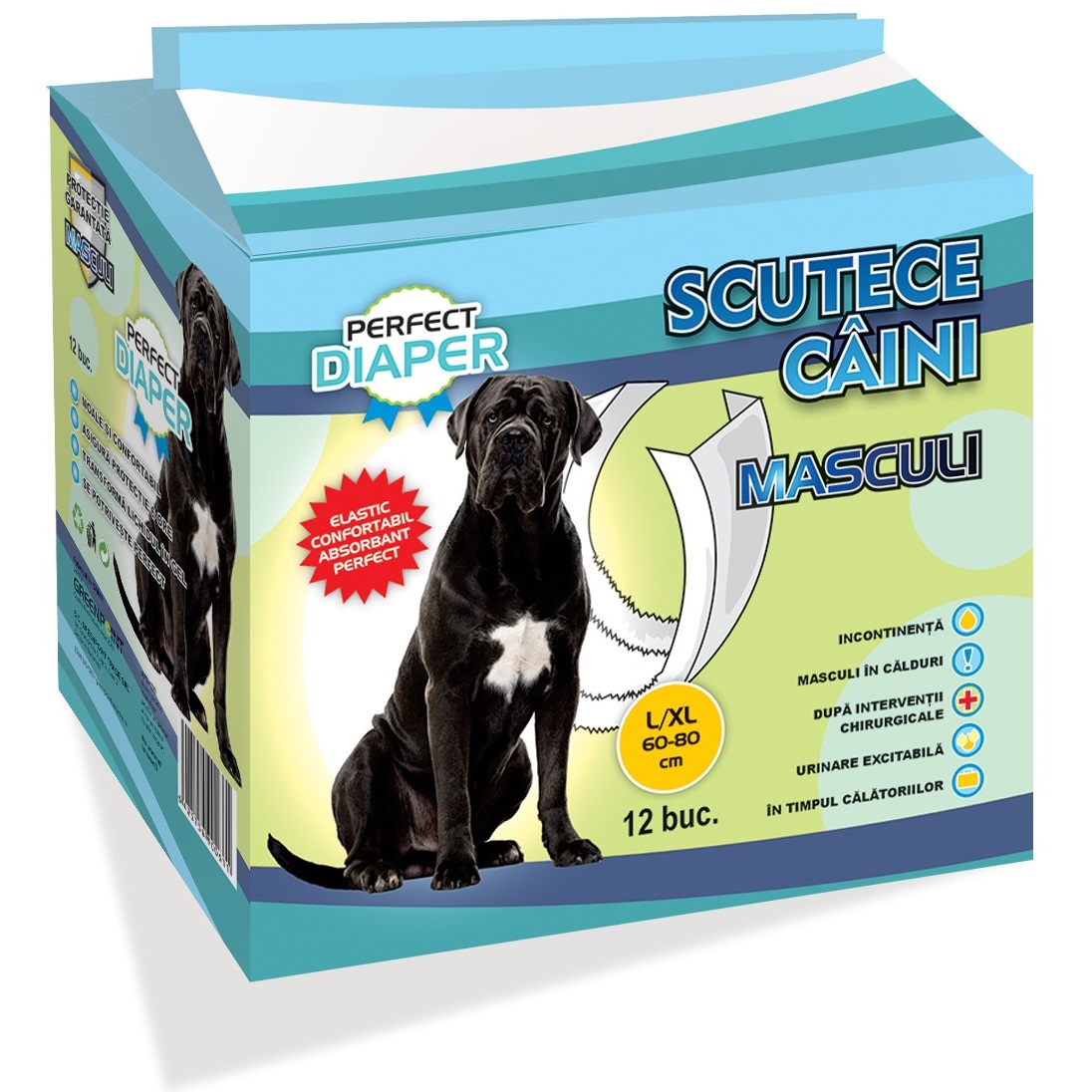 PERFECT Diaper Scutece Pentru Caini Masculi, Marime L/XL | Circumferinta Talie 60-80cm, 12buc