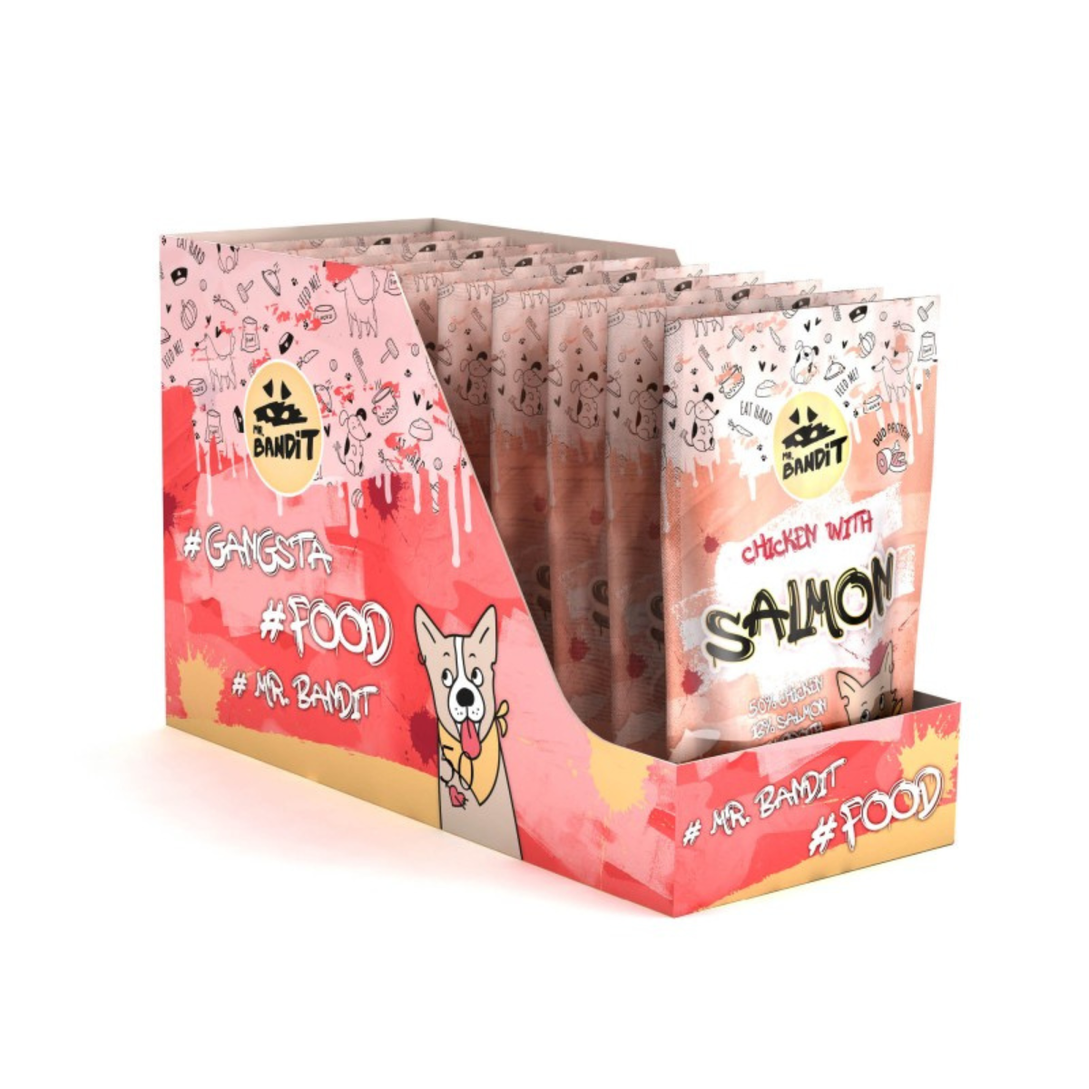 MR. BANDIT Pachet Plicuri Hrana Umeda Pentru Caini, Carne de Pui si Somon in Sos, 6x380g