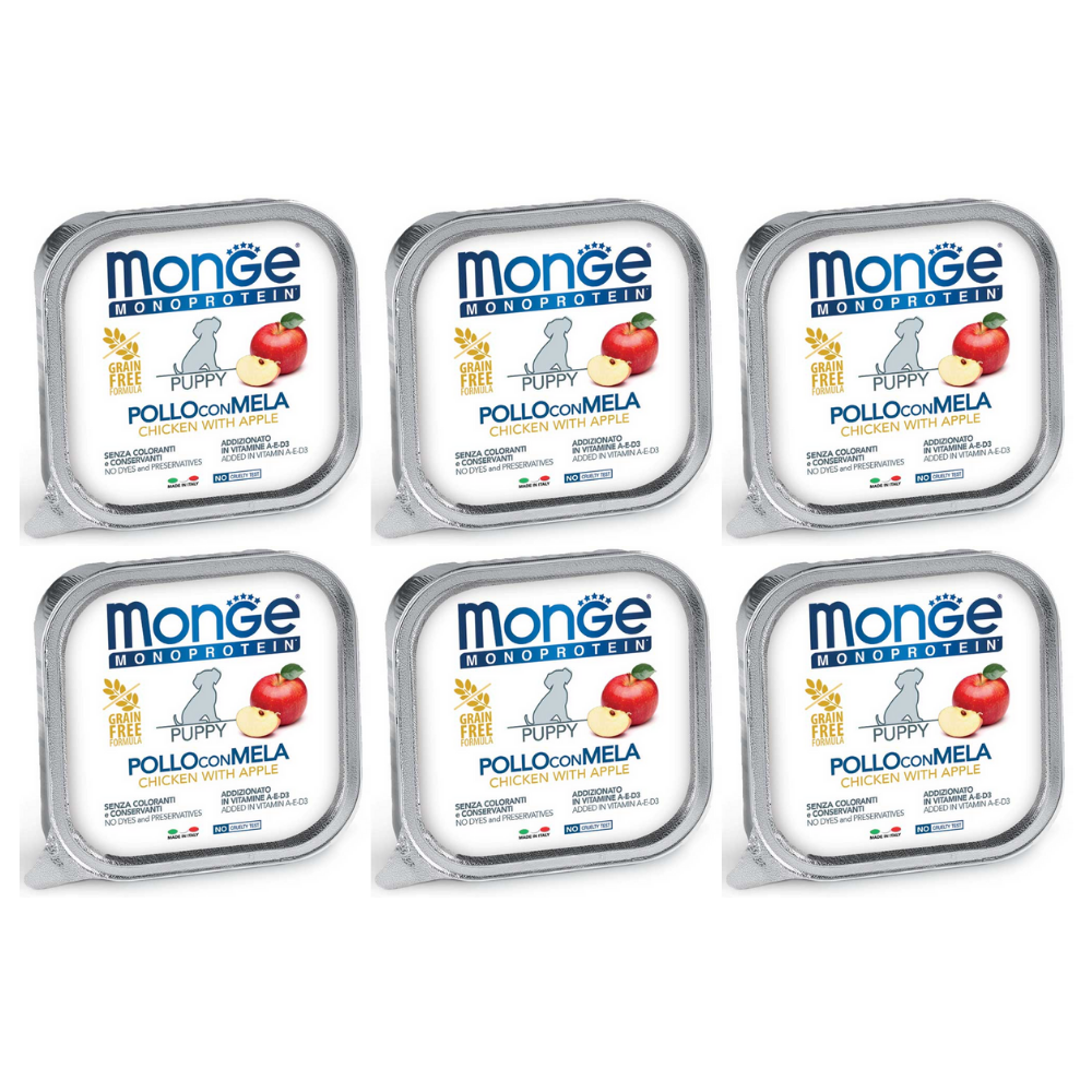 MONGE MONOPROTEIN Grain Free Puppy, Pui si Mar, Hrana Bax Umeda Monoproteica, Fara Cereale, Caine Junior (pateu) 6x150g