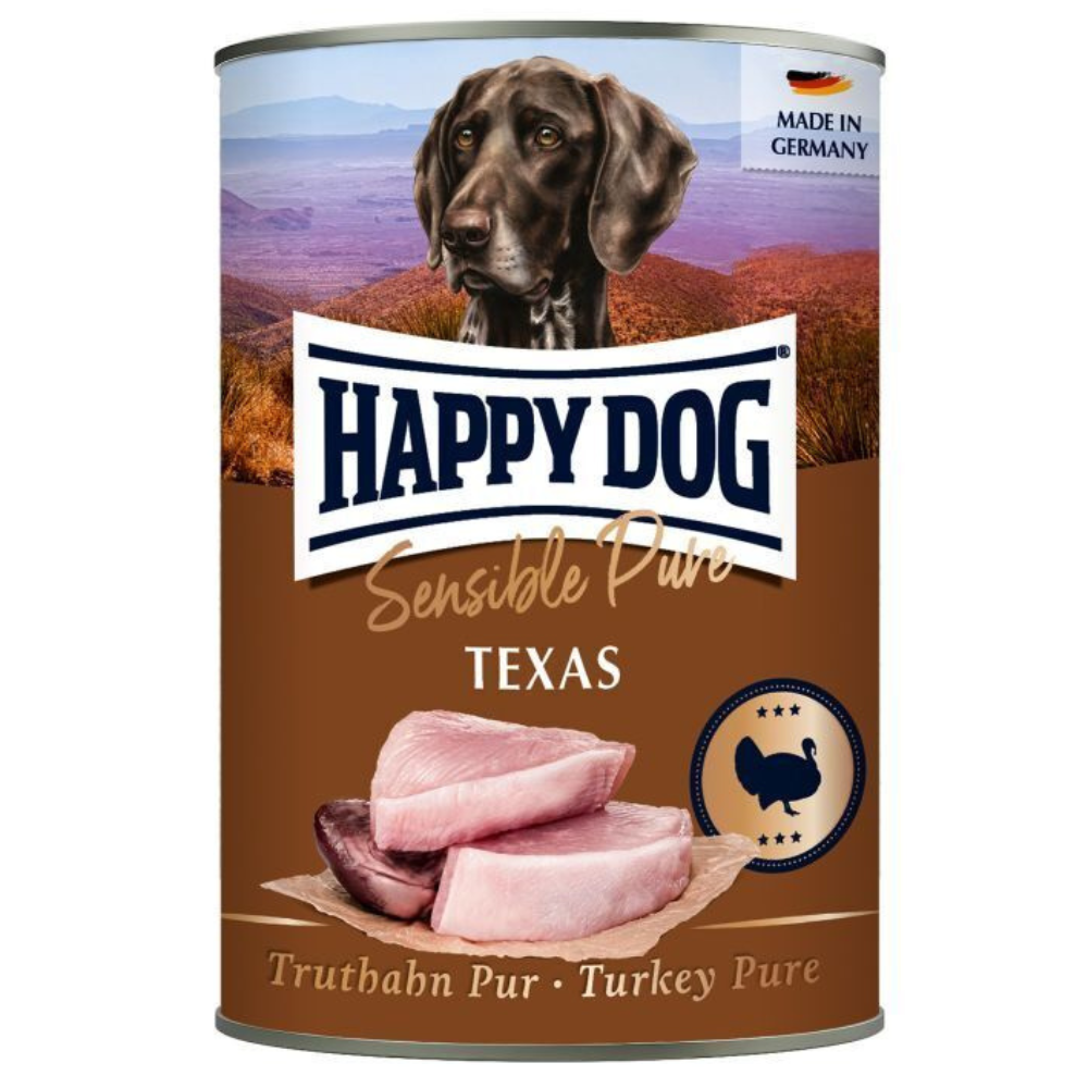 HAPPY DOG Sensible Pure Texas – Conserva Hrană Umedă Monoproteică fără Cereale pentru Câini Adulți, cu 100% Curcan, 800 g