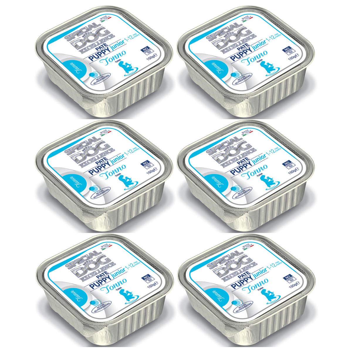 MONGE Special Dog Fresh, cu Ton, Set Conserve Hrana Umeda Pentru Pui de Catel (pateu cu bucatele de carne), 6x150g