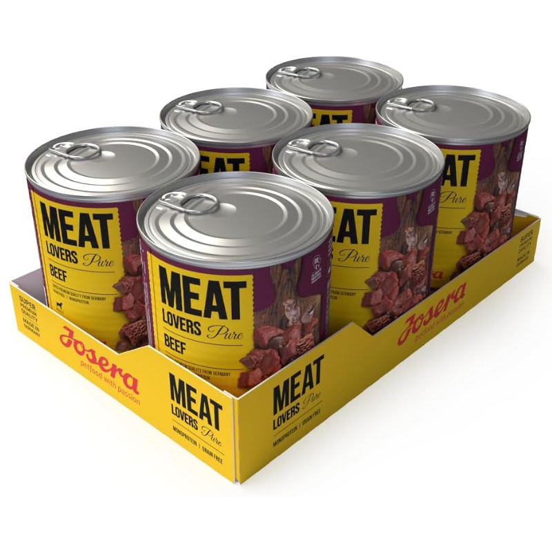 JOSERA Meat Lovers Pure Beef, 6x400 g – Hrană Umedă Superpremium Monoproteică pentru Câini Adulți, fără Cereale și Gluten