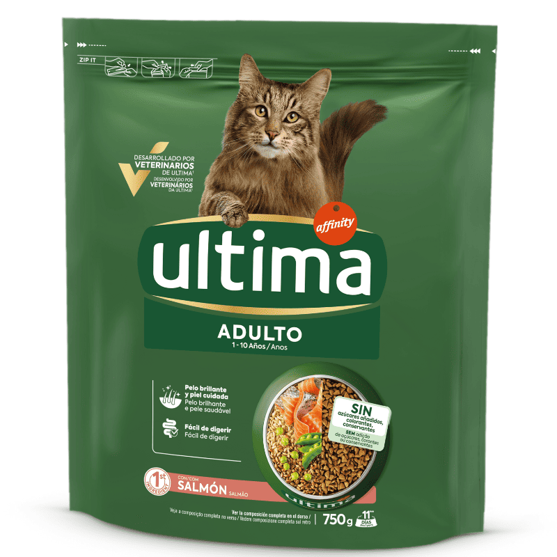 ULTIMA Cat Adult Somon 750 g – Hrană Uscată pentru Pisici Adulte | pentru Piele Sănătoasă și Blană Strălucitoare