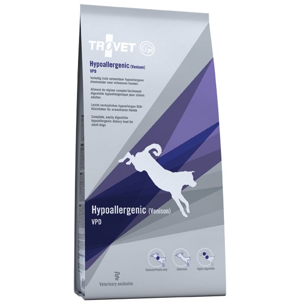 TROVET Dog Hypoallergenic VRD,, cu Caprioara - Dieta Veterinara Uscata pentru Caini cu Alergii sau Intolerante Alimentare, 10 kg 
