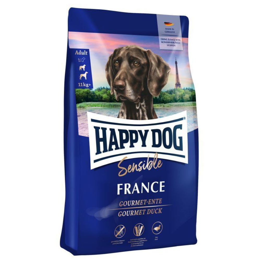 HAPPY DOG Sensible France, cu Rata si Cartof – Hrană Uscata Monoproteică Fără Cereale, pentru Câini Adulți Sensibili sau Alergici, 11kg