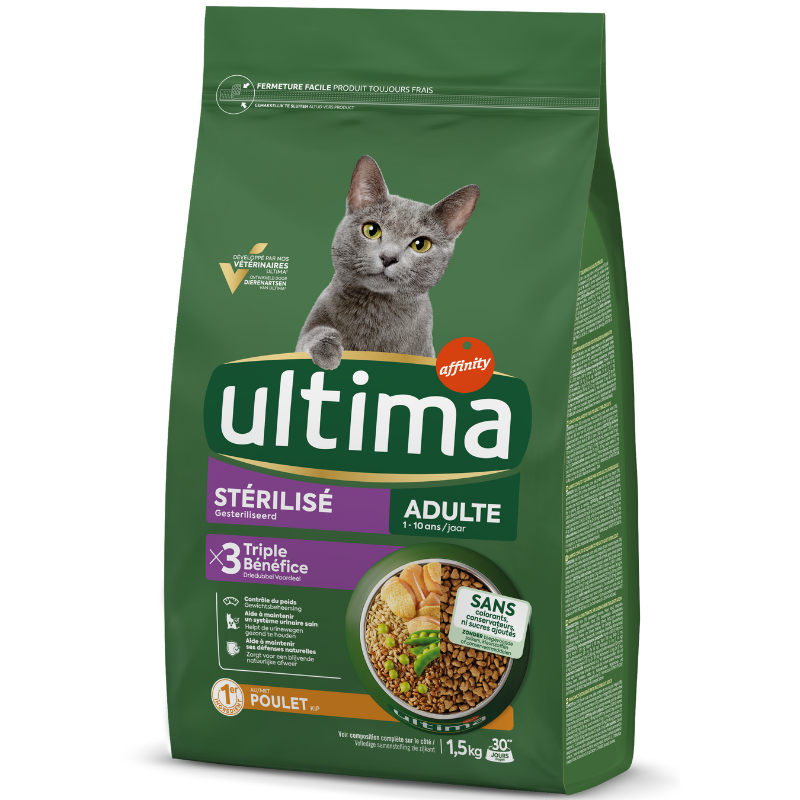 ULTIMA Cat Sterilized Adult Pui 1.5 kg | Hrană Uscată pentru Pisici Adulte Sterilizate | Suport pentru Controlul Greutăţii şi Vitalitate