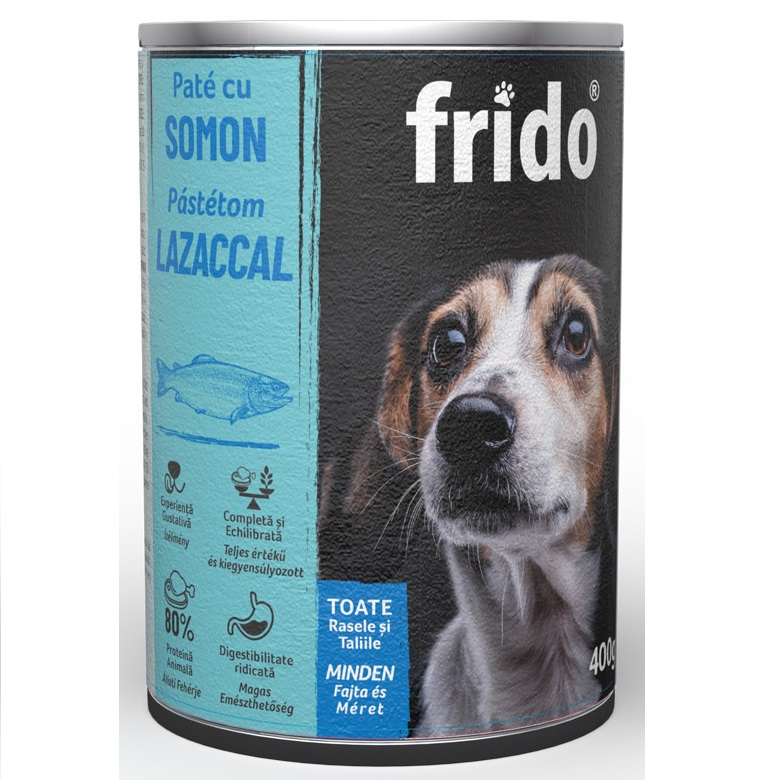 FRIDO Pate cu Somon 400g – Hrana Umeda Economica pentru Caini, Indiferent de Varsta si Talie