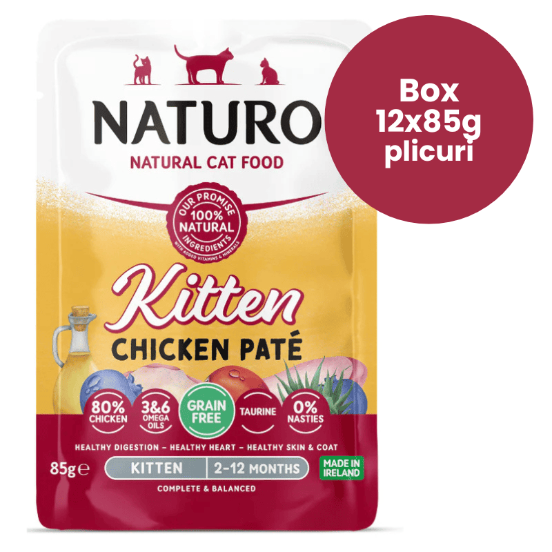 NATURO Kitten Grain Free Pate cu Pui Box 12x85 g | Hrana Umeda Completa fara Cereale 100% Naturala pentru Pisici Junioare