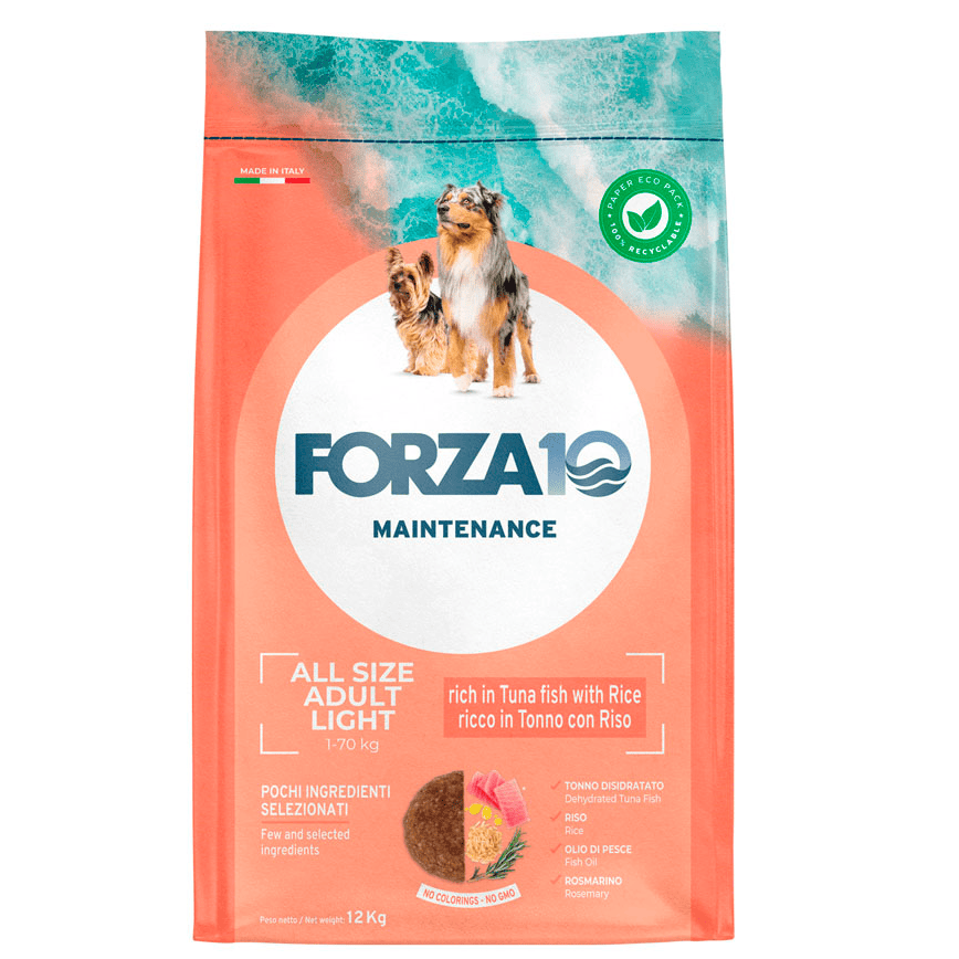 FORZA10 All Size Adult Light cu Ton si Orez, Hrană Uscată Completă pentru Câini Adulți, 12 kg