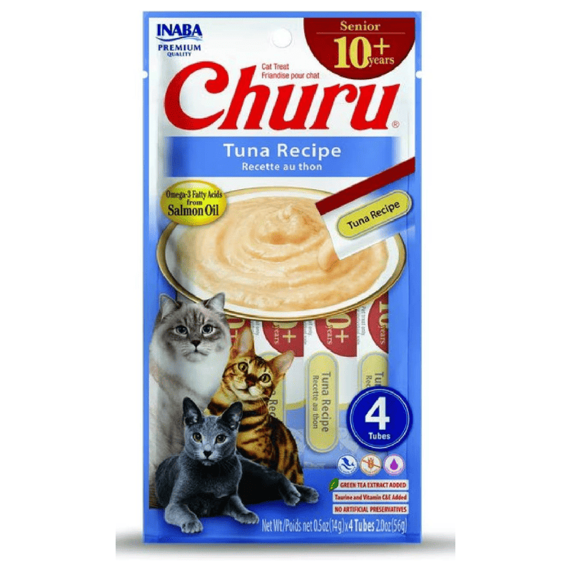 INABA Ciao Churu Creamy Sticks Senior 10+ Tuna Recipe 4x14 g | Recompense Cremoase fara Cereale pentru Pisici Varstnice | cu Ton | Sanatoase, Delicioase si cu Calorii Putine