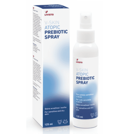 V-SKIN Atopic Prebiotic Spray 125 ml | Spray Prebiotic pentru Piele Sensibila si Uscata la Caini si Pisici