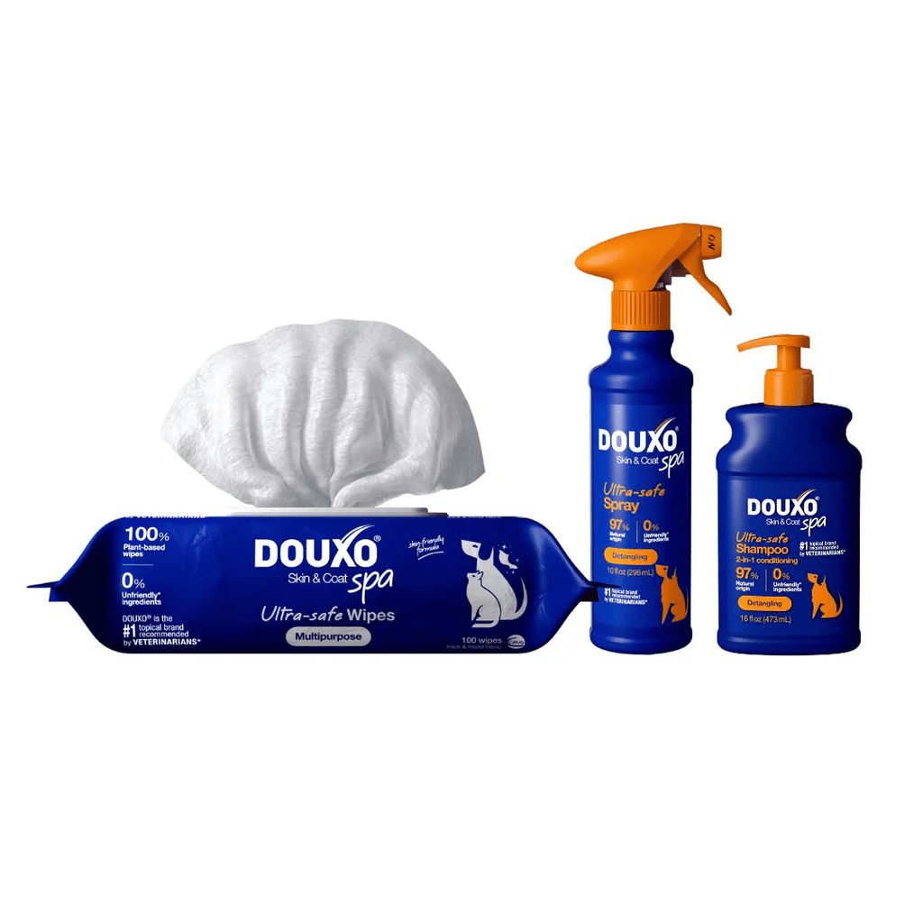 DOUXO SPA Detangling Pack | Rutina de Descalcire a Blanii la Caini | Sampon + Spray Leave-On Descalcitor + Servetele Multifunctionale