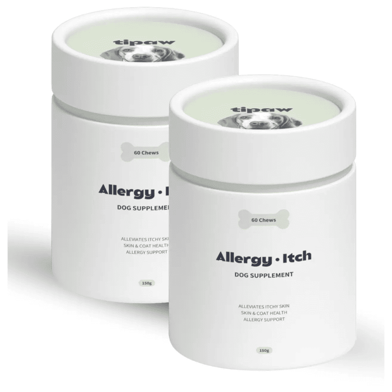 Pachet 2x TIPAW Allergy & Itch  | Supliment Natural pentru Caini cu Alergii, Mancarimi si Piele Sensibila | Ulei de Somon, Colostru si Turmeric