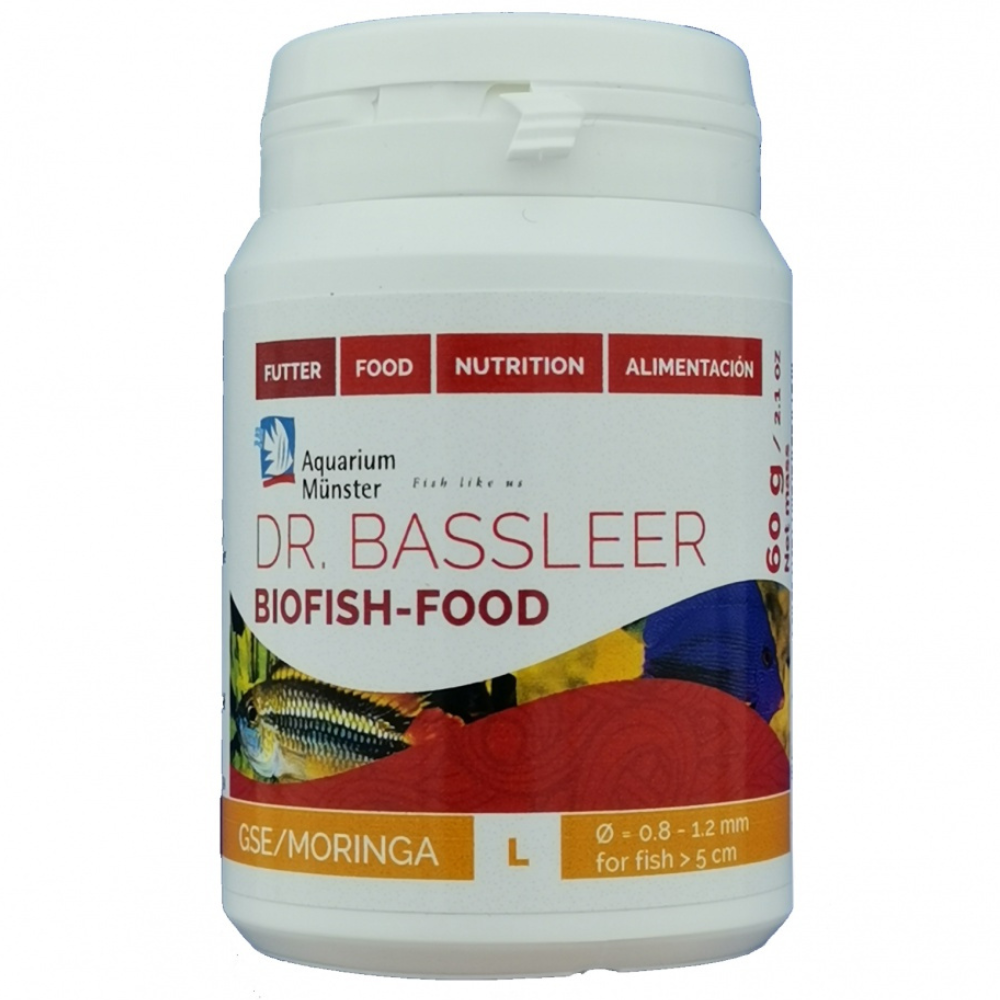Aquarium Munster Dr. BASSLEER Food GSE / Moringa L, 60 g – Hrană Granulata Premium pentru Vitalitate și Susținerea Imunității la Peștii Ornamentali