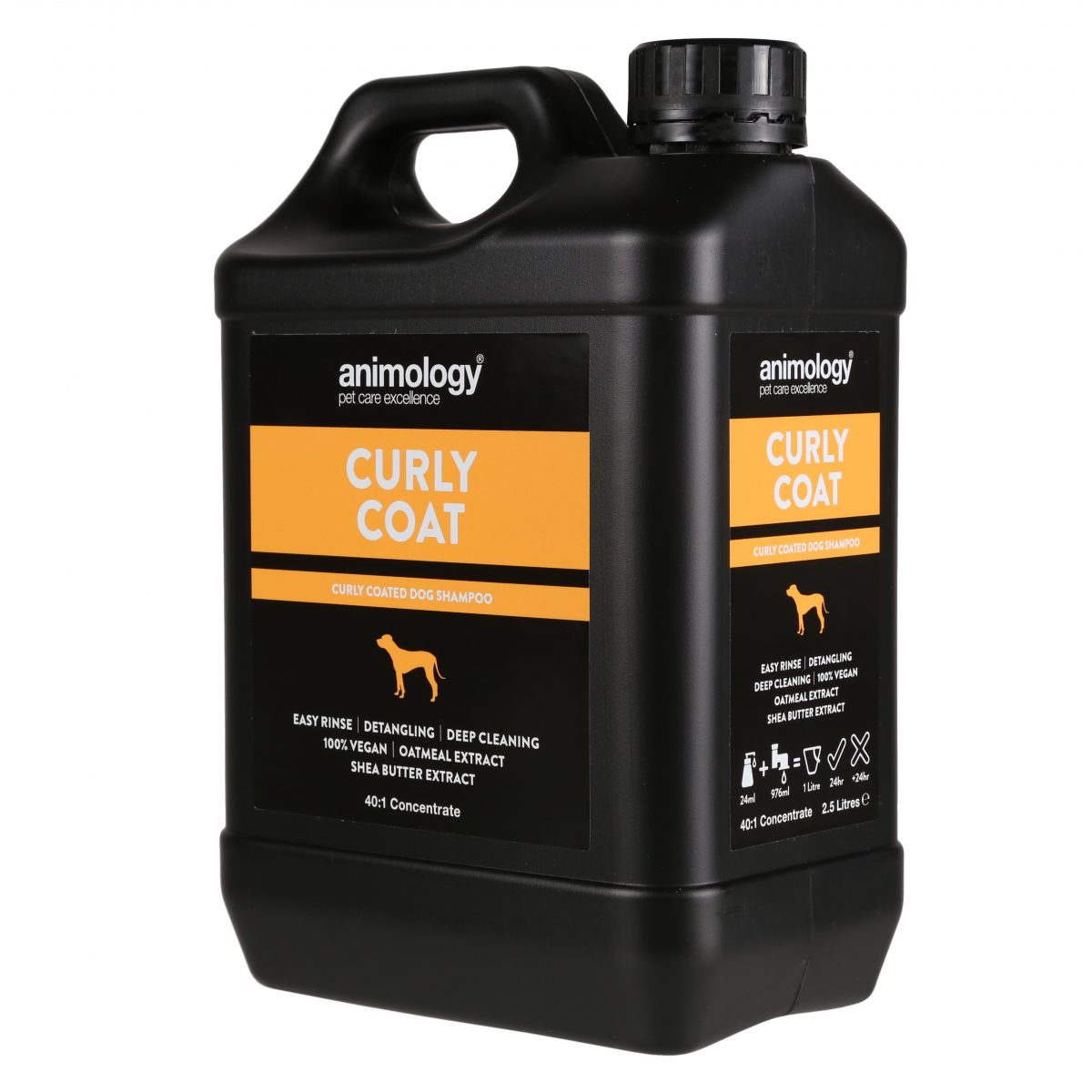 ANIMOLOGY Curly Coat, Sampon Vegan Concentrat 1:40, cu Fulgi de Ovaz si Unt de Shea, Pentru Caini cu Par Carliontat sau Cret, 2.5L