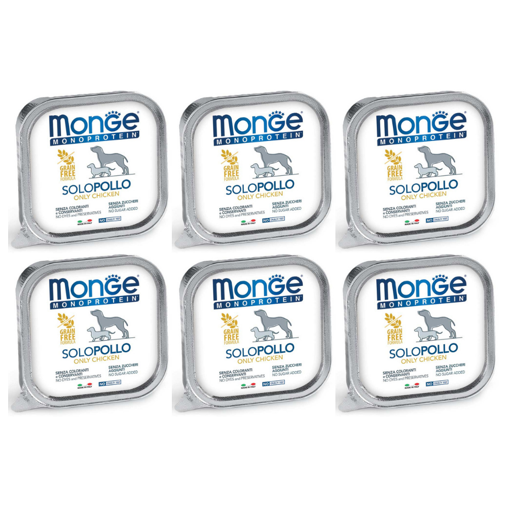 MONGE MONOPROTEIN SOLO Pui, Bax Hrana Umeda Monoproteica, Fara Cereale, Caine, (pateu) 6x150g