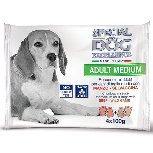 MONGE Special Dog Excellence Medium, cu Vita si Vanat, Set Plicuri Hrana Umeda Pentru Caini, 4x100g