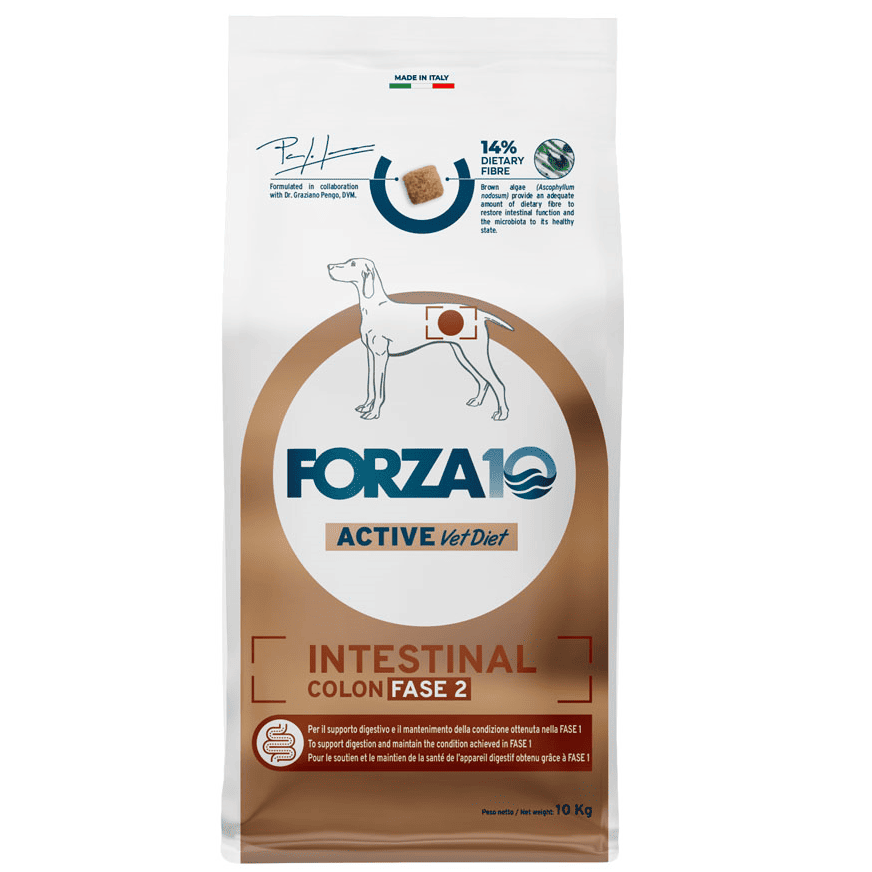 FORZA10 Active Vet Diet Intestinal Colon Fase II, Dietă Uscată Monoproteică, cu Peste, pentru Câini cu Tulburari Gastrointestinale Cronice, 10 kg