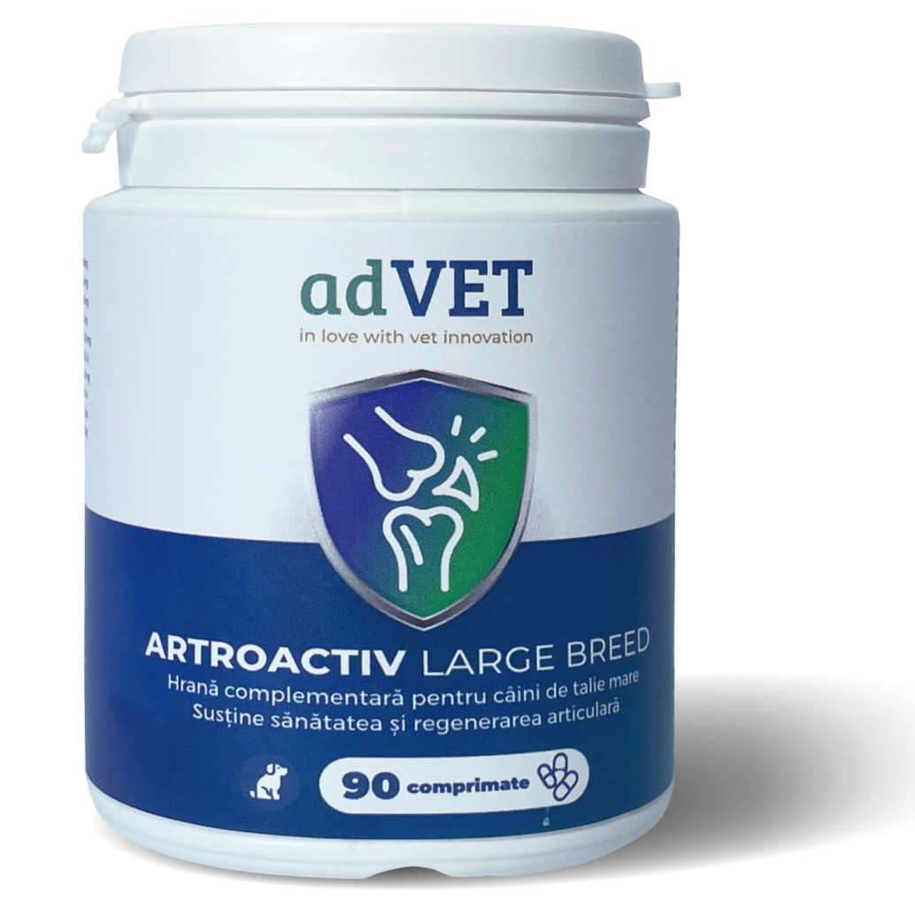 AdVET ARTROACTIV Large Breed, Supliment Nutritiv Pentru Sustinerea Articulatiilor la Caini Talie Mare, 90 comprimate