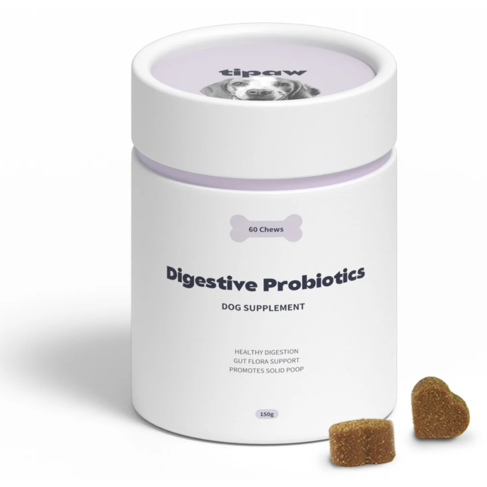 TIPAW Digestive Probiotics – Supliment Natural pentru Câini cu Sensibilități sau Probleme Digestive, cu Probiotice, Prebiotice și Dovleac, 60 buc