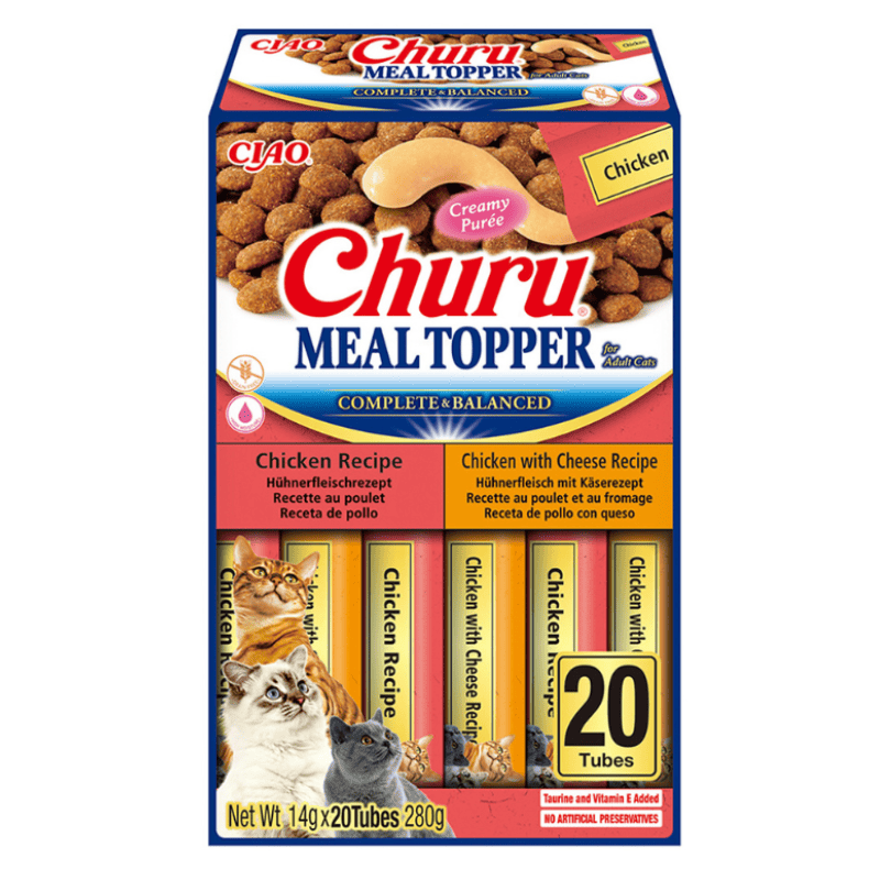 CHURU CIAO Meal Topper Chicken Variety 20x14 g | Topping Cremos Fara Cereale pentru Pisici | Reteta cu Pui si Pui cu Branza | Hidratare si Gust Intens