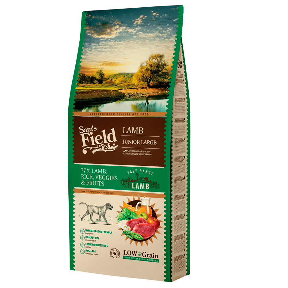 SAM'S FIELD Junior Large Breed Lamb 13 kg | Hrana Uscata Super-Premium pentru Catei din Rase Mari | Formula Hipoalergenica cu Miel si Orez | Crestere Sanatoasa, Articulatii Puternice si Digestie Usoara