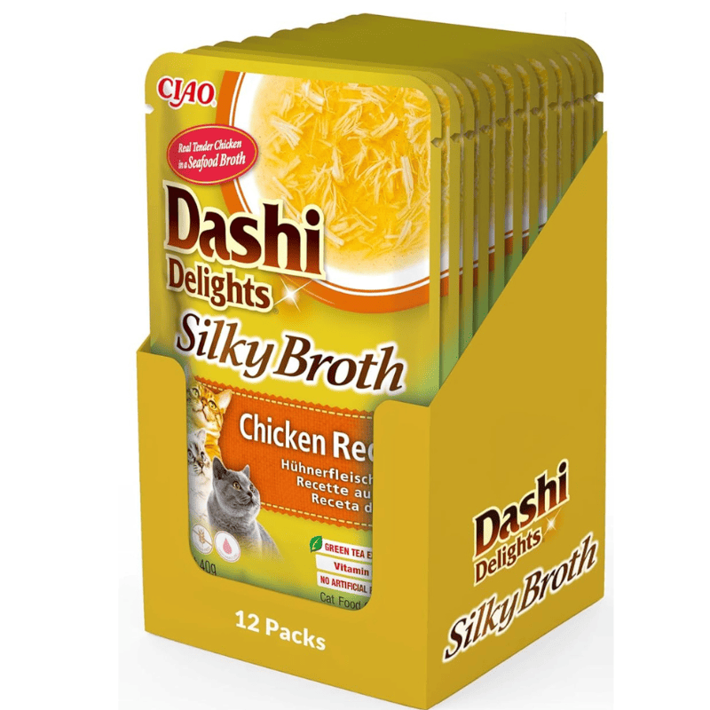 CIAO Dashi Delights Silky Broth Pui Box 12x40 g | Hrana Umeda Complementara pentru Pisici | Supa Fina Fara Cereale, Nutritiva, Sanatoasa si Delicioasa