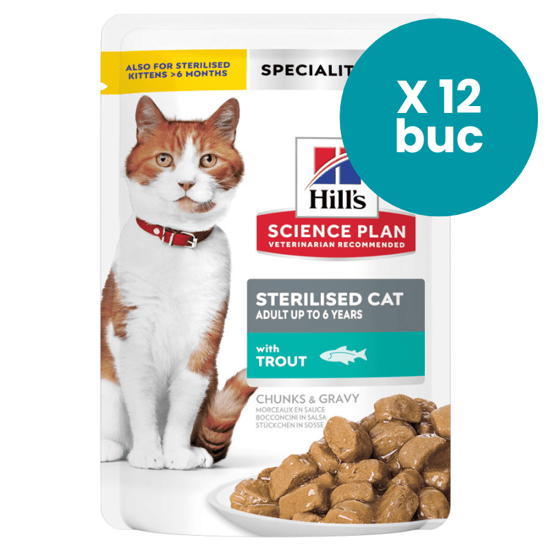 HILL'S Science Plan Sterilised Cat Adult cu Păstrăv, Box 12x85g – Hrană Umedă pentru Pisici Sterilizate, Suport pentru Sănătatea Urinară și Controlul Greutății