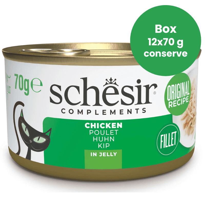 SCHESIR Cat Fileuri de Pui in Aspic Box 12x70 g | Hrana Umeda Complementara pentru Pisici Adulte