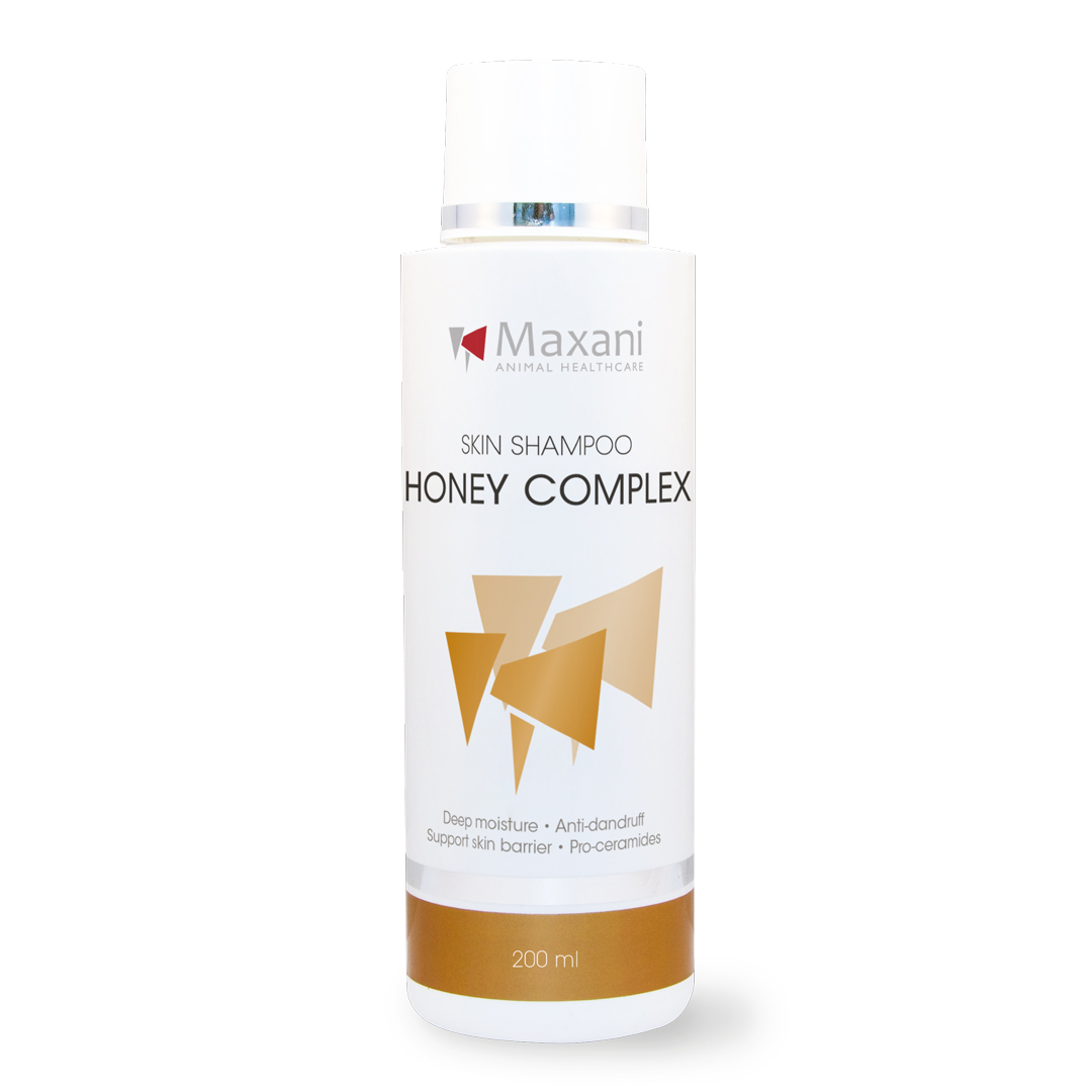 MAXANI Honey Complex Skin Shampoo 200 ml – Sampon Dermatologic Hidratant cu Miere, Propolis si Aloe Vera pentru Caini si Pisici cu Piele Uscata, Sensibila sau Usor Iritabila