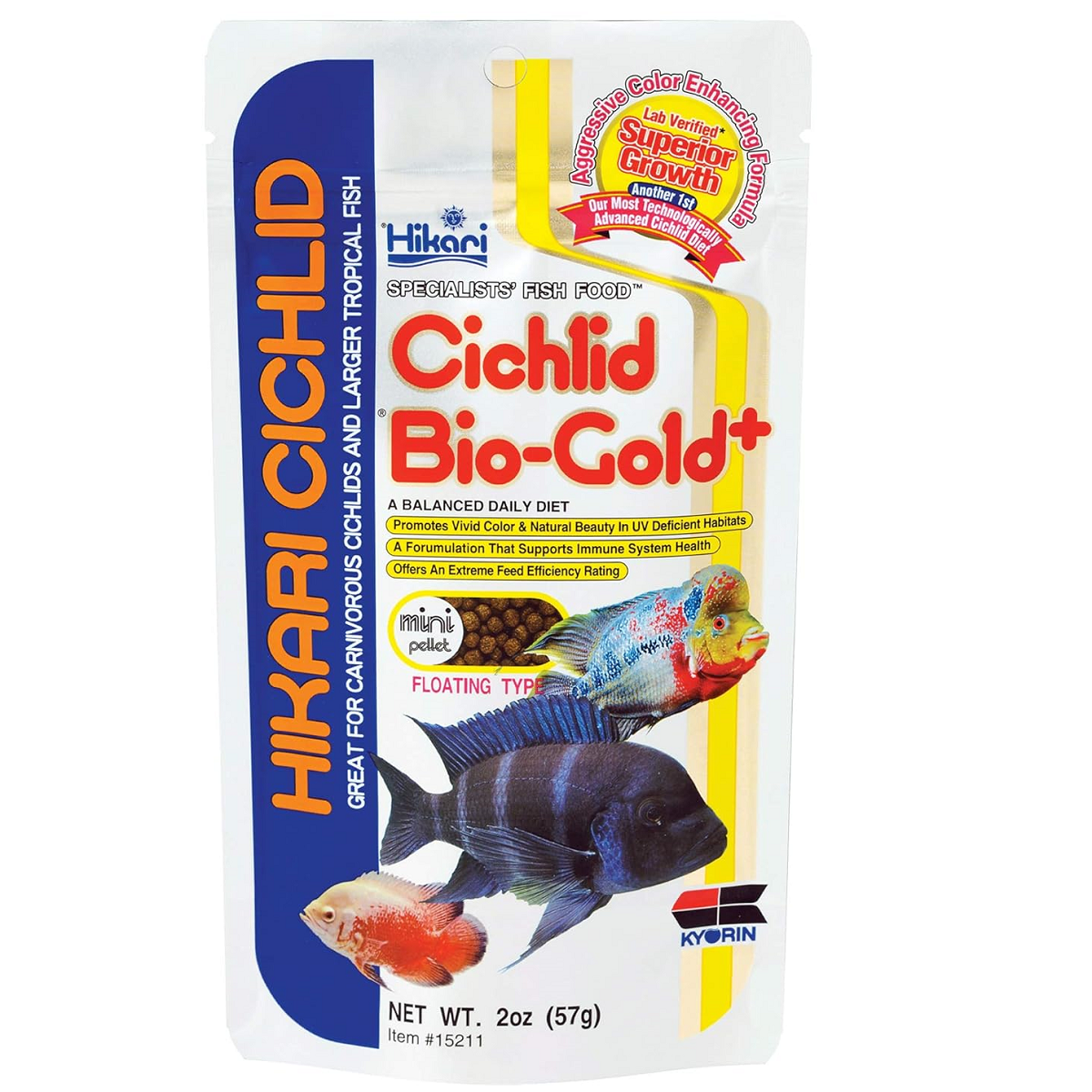 HIKARI Cichlid Bio-Gold+ Mini, Hrana Granulata cu Probiotice Pentru Ciclide Carnivore si Alti Pesti Tropicali, 57g