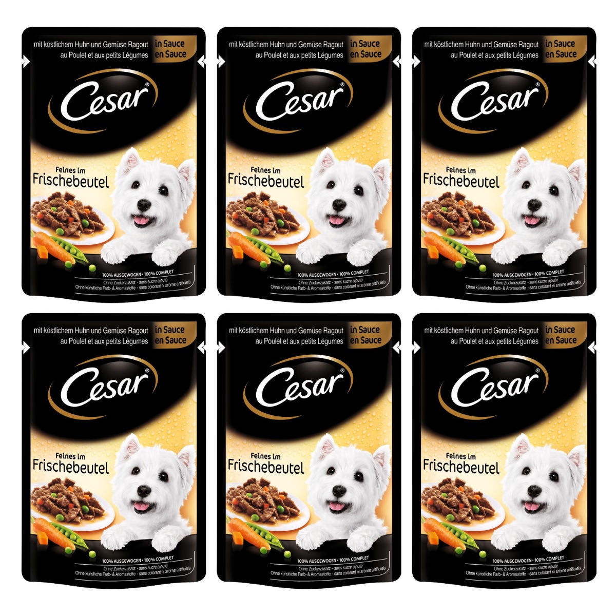 CESAR Set Plicuri Hrana Umeda  Pentru Caini, cu Pui si Legume in Sos, 6x100g
