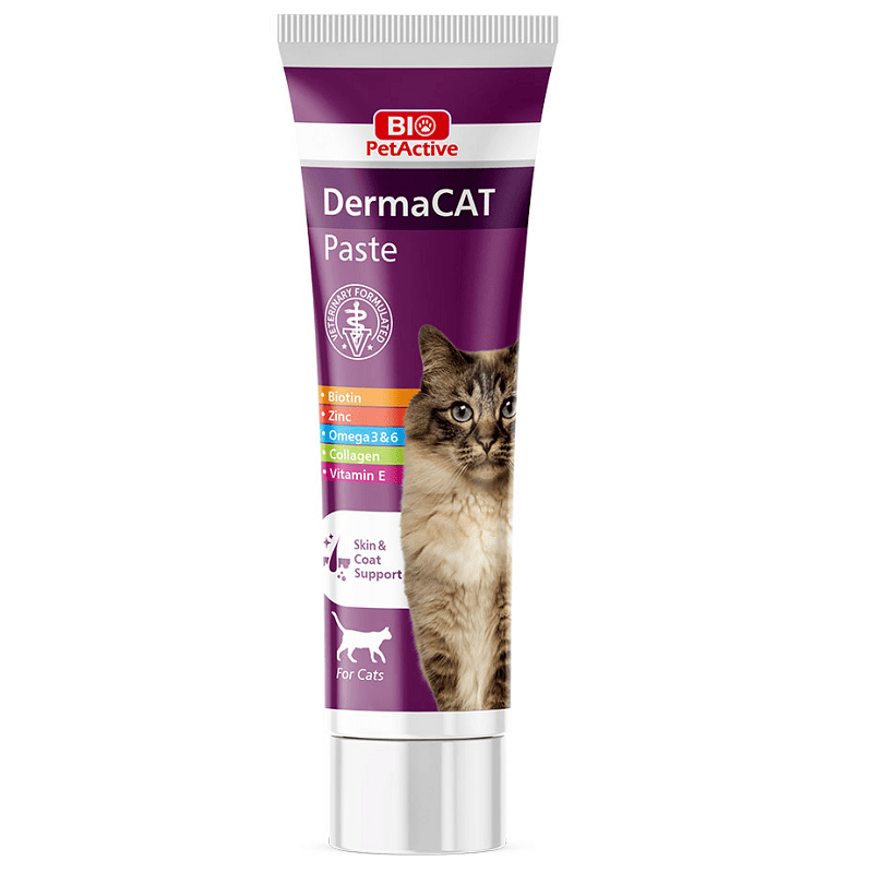 BIO PetActive DermaCAT Paste 100 ml | Pasta pentru Pisici cu Biotina, Zinc si Colagen | Suport pentru Piele Sanatoasa si Blana Lucioasa