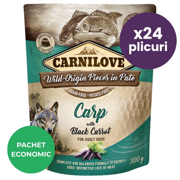 CARNILOVE Dog Pouch Pate Crap cu Morcov Negru Set 24x300 g – Hrană Umedă Fără Cereale pentru Câini, Bogată în Omega-3 și Antioxidanți Naturali