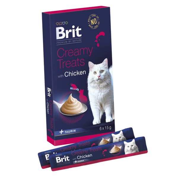 BRIT PREMIUM by Nature Cat Creamy Treats cu Pui 6x15 g | Recompensa Cremoasa pentru Pisici Adulte cu Pui si Taurina