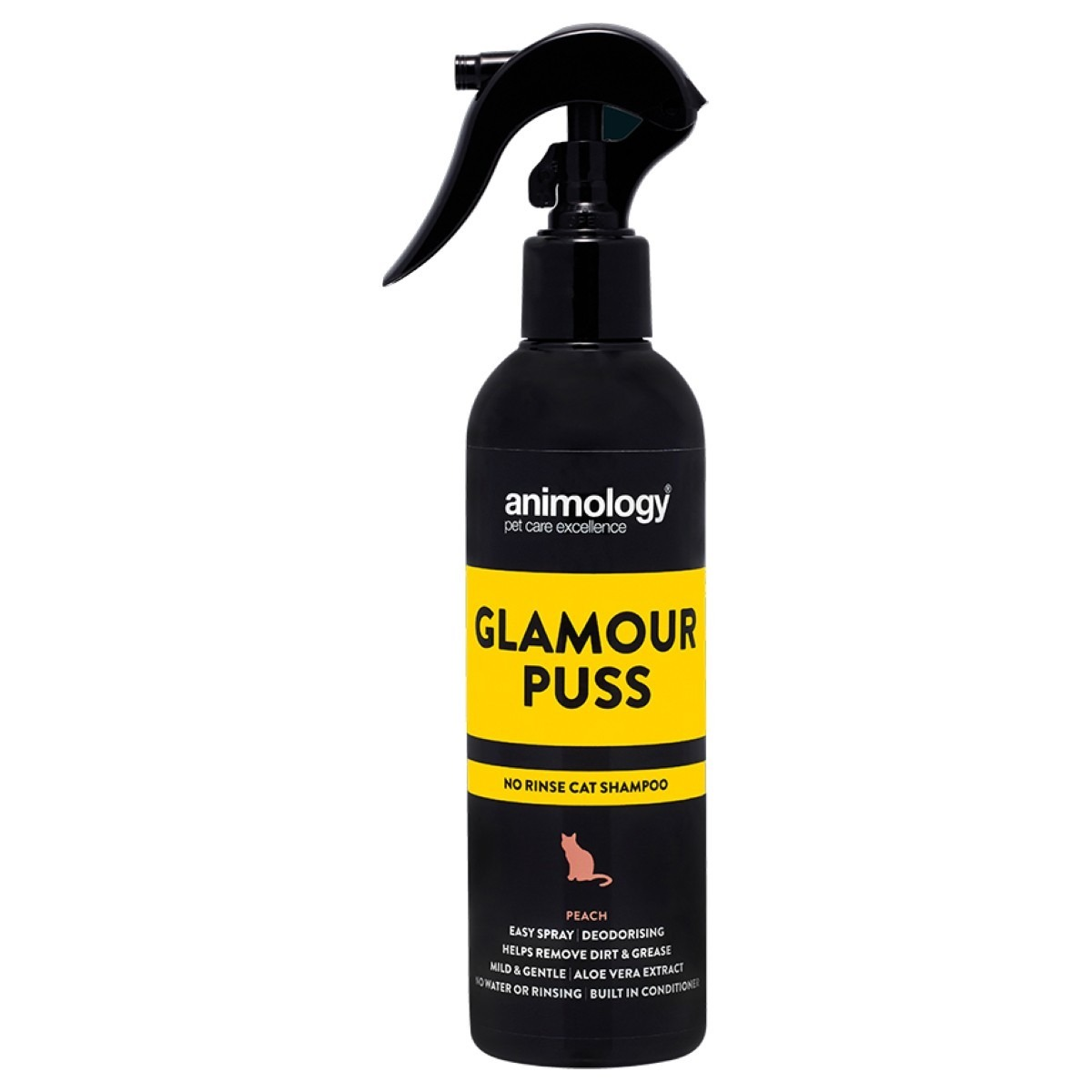 ANIMOLOGY Glamour Puss No Rinse, Sampon Vegan cu Aroma de Piersici, Pentru Spalare Fara Apa Pisici 250ml