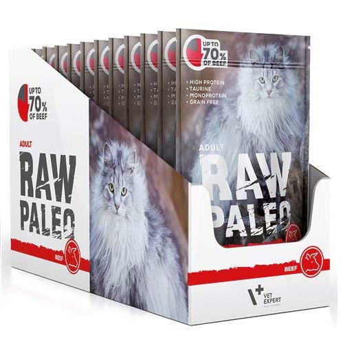 RAW PALEO Adult, Vita, Set Plicuri Hrana Umeda Monoproteica, Fara Cereale, Pisica (pateu), 12x100g