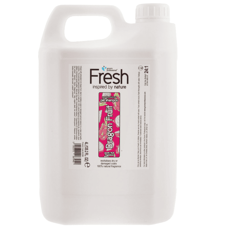 GROOM PROFESSIONAL Fresh Dragon Fruit Shampoo 4 L | Sampon Profesional Concentrat (dilutie 25:1) cu Extract de Fructul Dragonului pentru Caini | Revitalizare, Reparare si Stralucire Naturala a Blanii