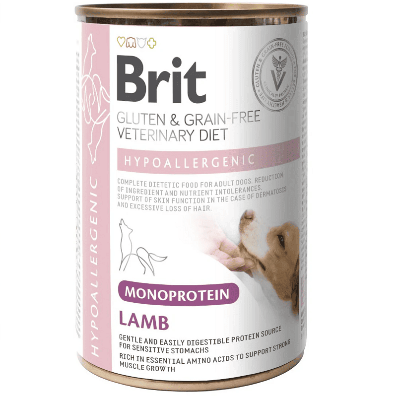 BRIT VET DIETS Dog Grain Free Hypoallergenic Monoprotein cu Miel 400g | Hrana Umeda Dietetica Monoproteica pentru Caini cu Alergii si Intolerante Alimentare