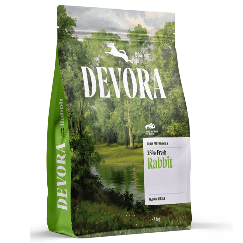 DEVORA Grain Free Single Protein Dog Adult Medium & Large, cu Iepure 4 kg | Hrana Uscata Hipoalergenica Monoproteica pentru Caini Adulti de Talie Medie sau Mare