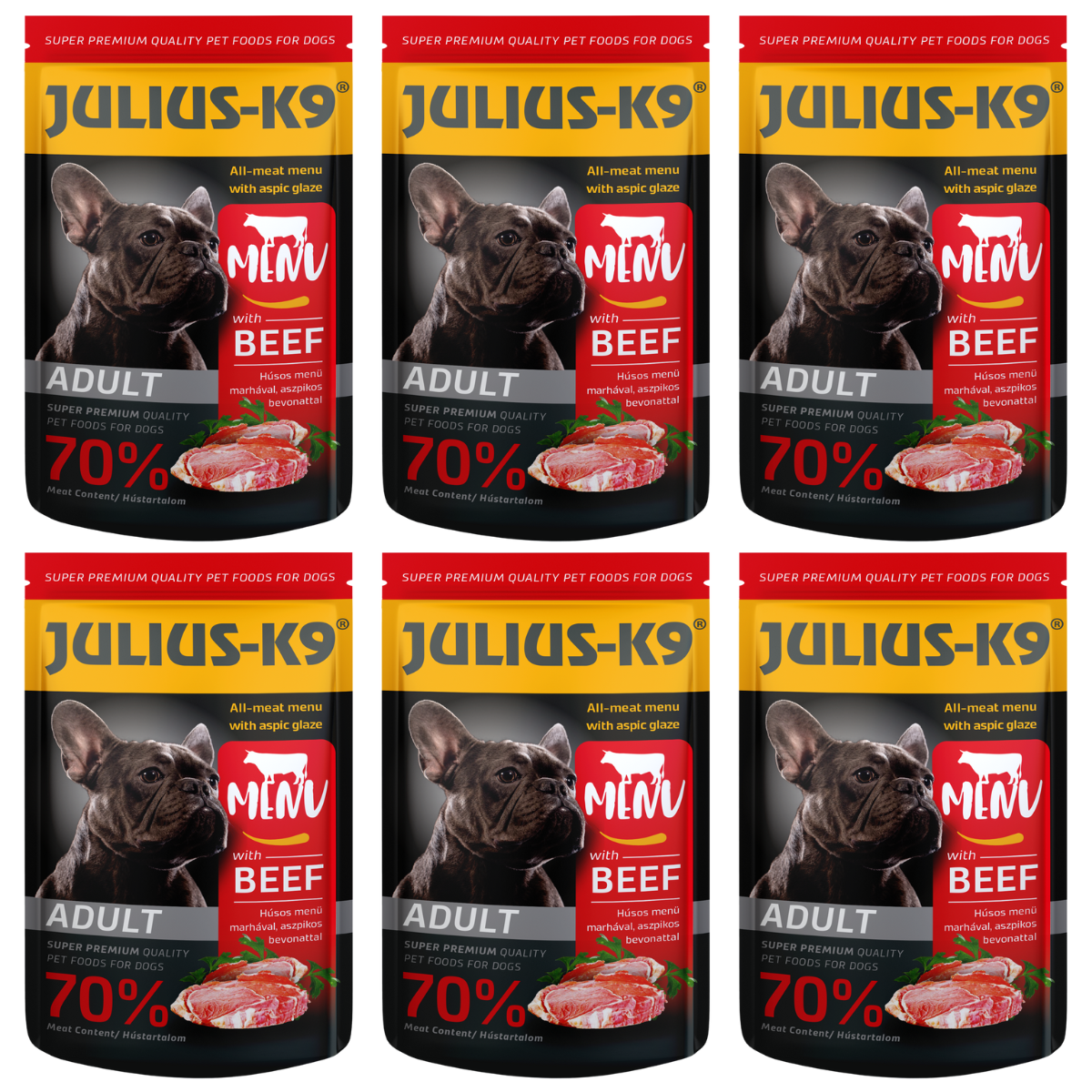 JULIUS K9 DOG, Set Plicuri Hrana Umeda Pentru Caini, Pate cu Vita in Aspic, 6x125g