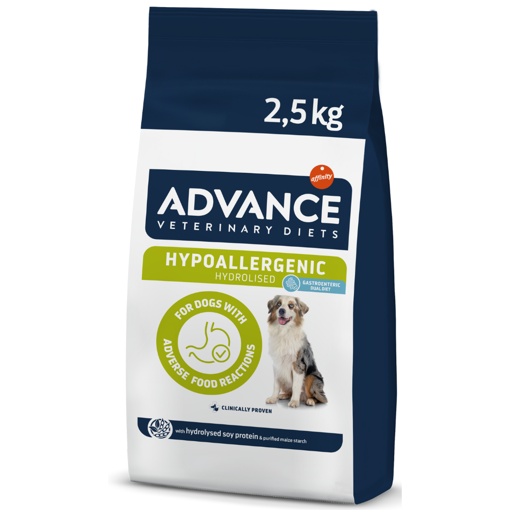 ADVANCE Veterinary Diets HYPOALLERGENIC, cu 100% Proteine Hidrolizate, Hrana Uscata Caine, Alergii Severe 2.5kg