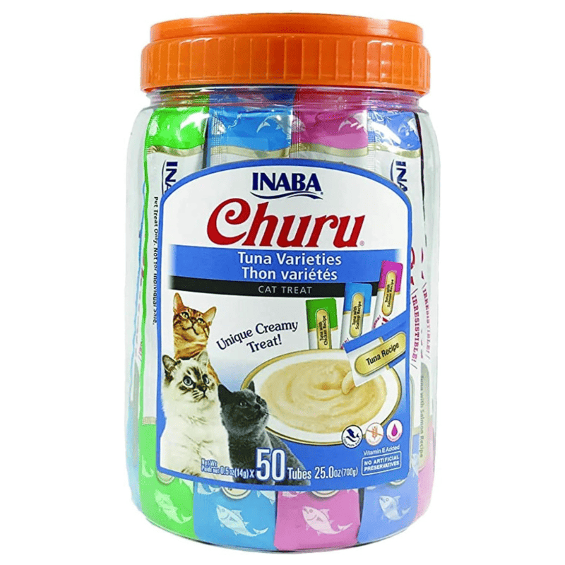 INABA Ciao Churu Creamy Sticks Tuna Variety Box 50x14 g | Recompense Cremoase fara Cereale pentru Pisici | cu Ton, Pui, Somon si Fructe de Mare | Sanatoase, Delicioase si cu Calorii Putine