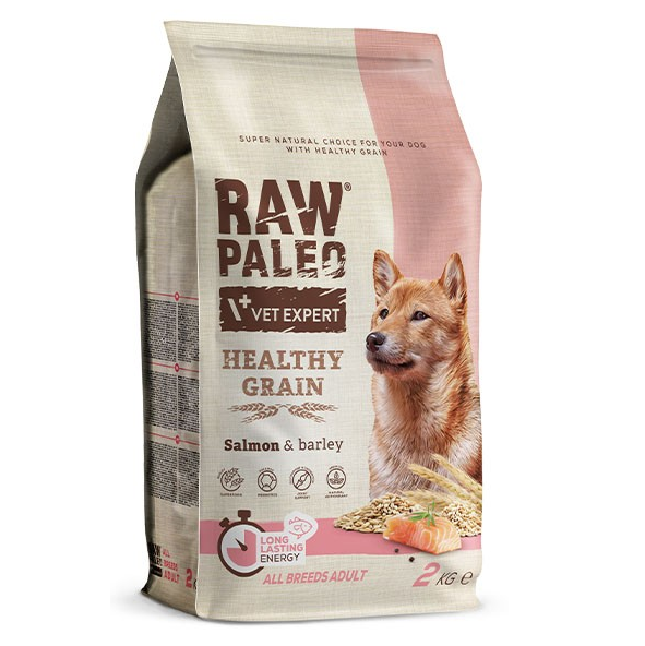 RAW PALEO Healty Grain Adult, Hrana Uscata Monoproteica, cu Somon, Pentru Caini Adulti, 2kg