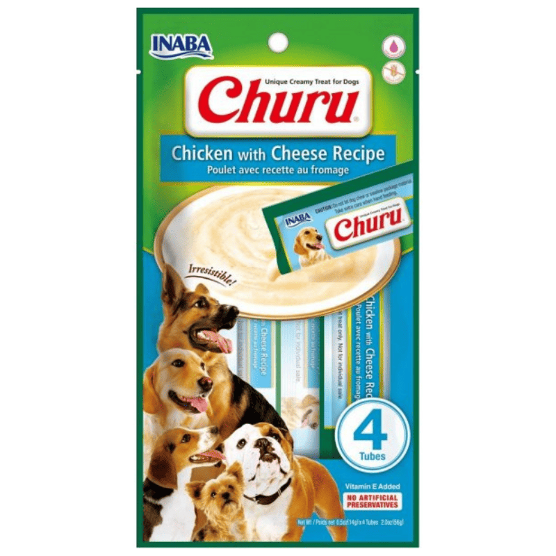 CHURU Creamy Treats Chicken with Cheese Recipe 4x14 g | Recompense Cremoase pentru Caini | Reteta cu Pui si Branza