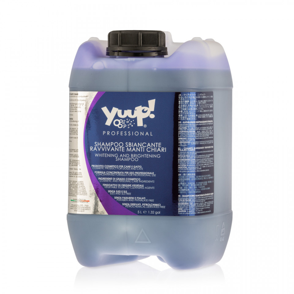 YUUP! Professional Whitening & Brightening, Sampon Concentrat 1:20, Pentru Caini si Pisici cu Blana Alba sau Deschisa la Culoare, 5L
