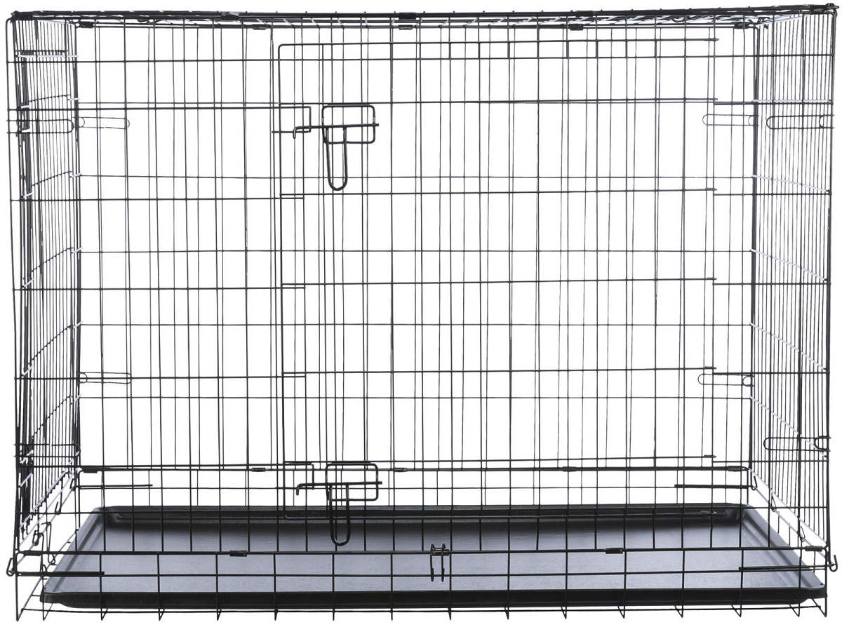 Cusca Metalica Pliabila Neagra Pentru Caini, 2 Usi de Acces, Marime L 109x71x79cm
