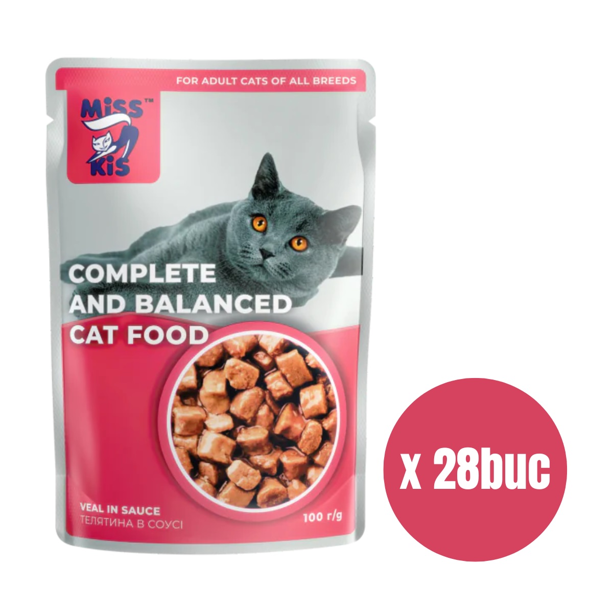 MISS KIS,  Set Plicuri Hrana Umeda Pentru Pisici, cu Vitel in Sos, 28x100g